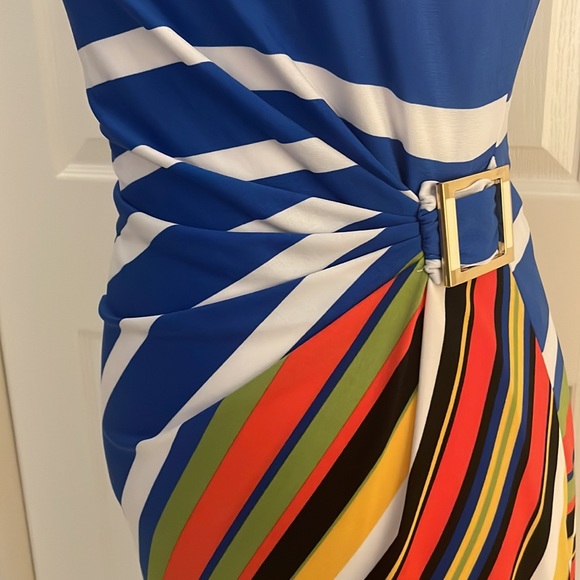 Tahari Arthur S. Levine Petite SZ 4P Blue/White Striped Sleeveless Dress - Picture 8 of 15